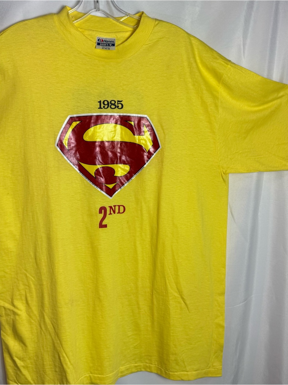 Vtg 85 Superman DC Comics Licensed Gamma Phi Beta XL Hanes T Shirt Yellow